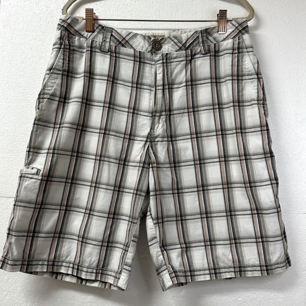 DOCKERS D4‎ Relaxed Fit Washed Khaki Chino Shorts Men's W33 Tan Plaid Flat Front